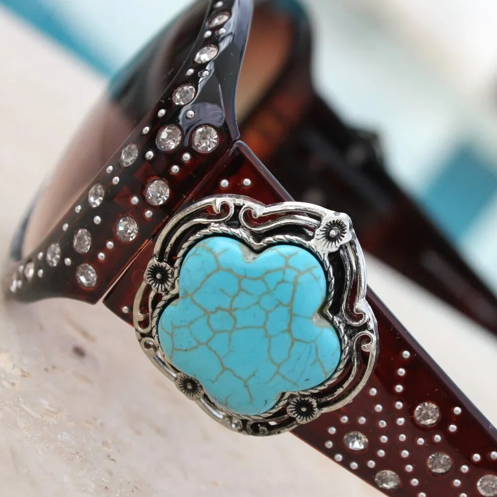 Montana West Sunglasses in Coffee w/Turquoise Flower Concho Accents